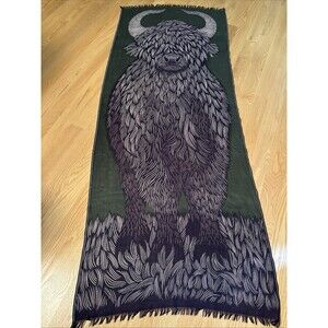 Inouitoosh Yako Wool Scarf Museum Art Print To Wear Boho Casual Blue Green Rare